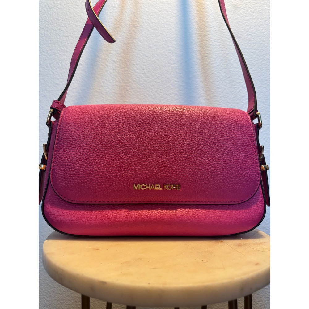 Michael Kors Pink Pebbled Leather Flap Crossbody Bag Gold Hardware - Picture 1 of 9